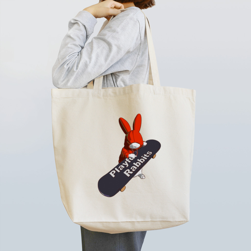 鬼鞍 ONIKURAのPlayful Rabbits レッド Tote Bag