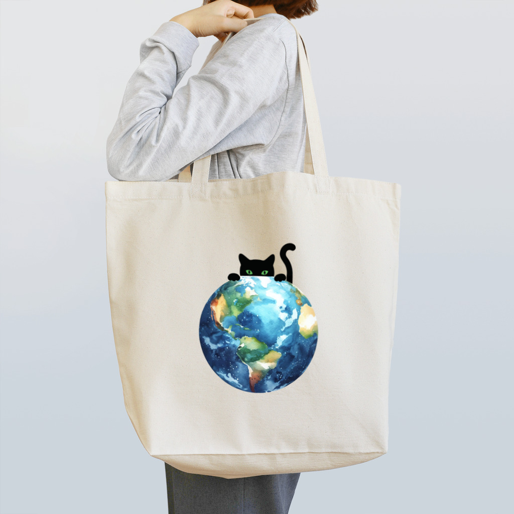 amecatsの地球と黒猫 Tote Bag
