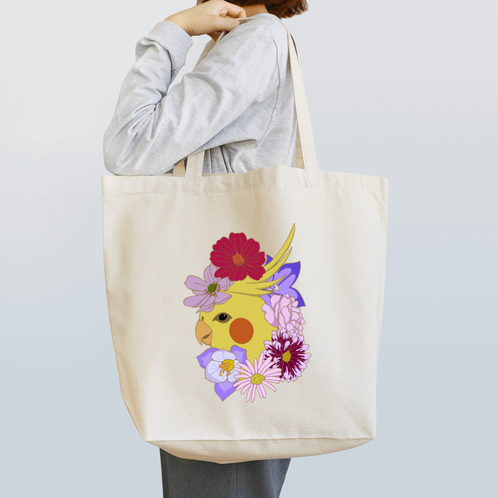 prunelleのインコと花 Tote Bag