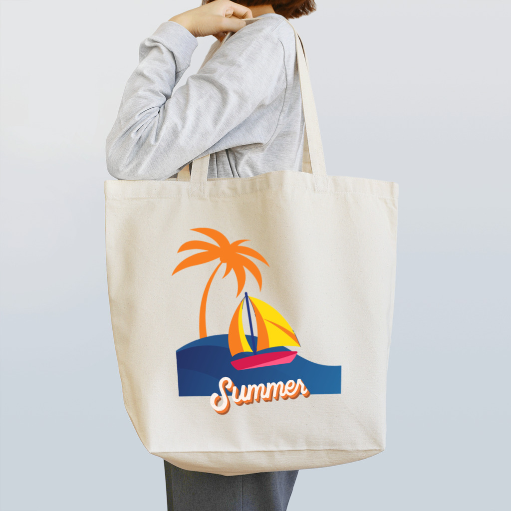  SATOHIROショップのヨットビーチ・サマーパーム Tote Bag