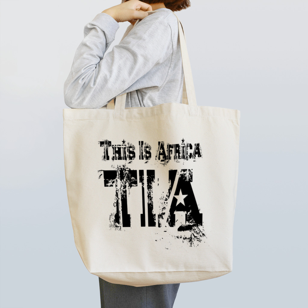 キャプテン☆アフリカのシークレットベース（秘密基地）のTIA (This is Africa) これがアフリカだぁ!! (ブラック)  トートバッグ
