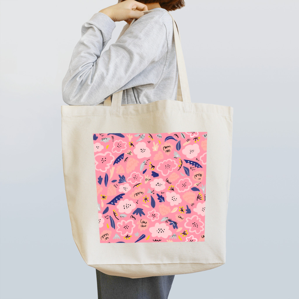 Katie（カチエ）の抽象的な手描きの花柄（ピンク） Tote Bag