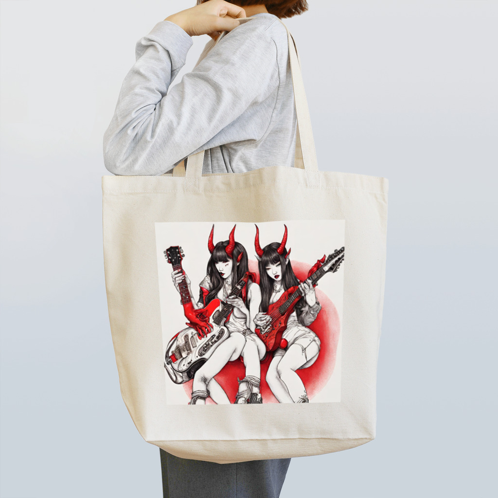 HELLOの赤デビル女ダ・ゾーン Tote Bag