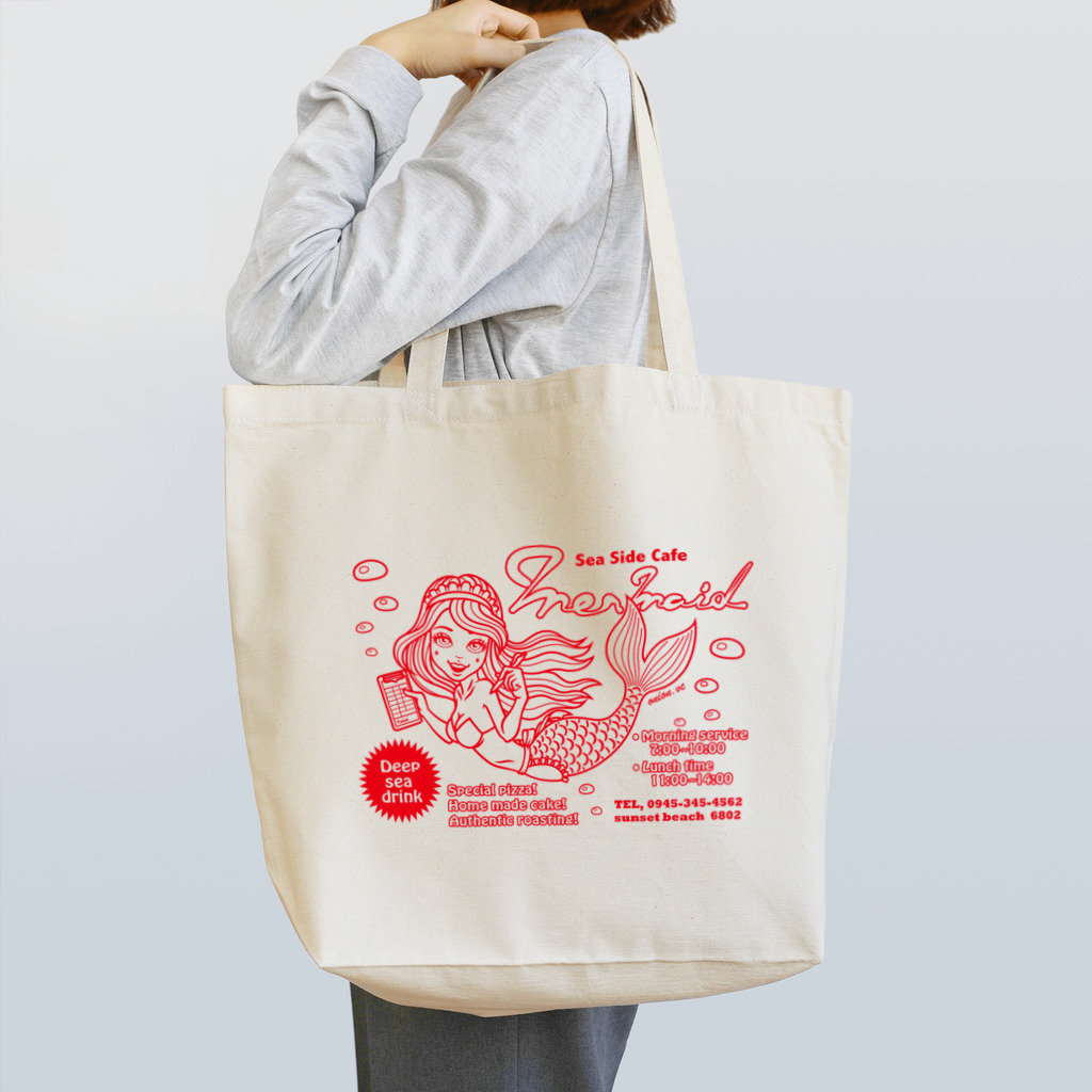 onion.vcのSea Side Cafe Mermaid  (red) Tote Bag