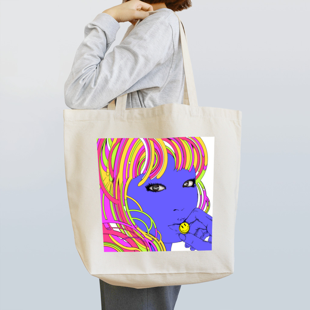 junkie  pokerの青い娘　スマイル Tote Bag