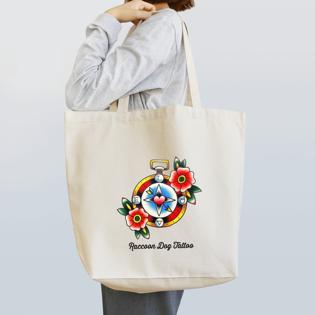 RaccoonDogTattooのロゴ入りloveのゆくえ時計　 Tote Bag