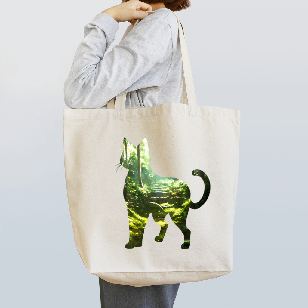 猫との風景の深い森と猫001 Tote Bag