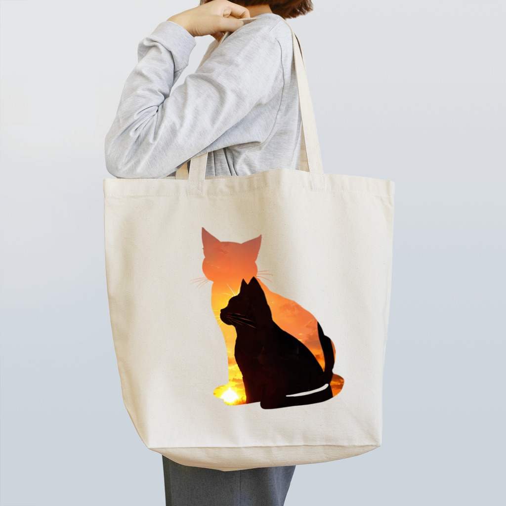 猫との風景の夕焼けと猫と猫001 Tote Bag