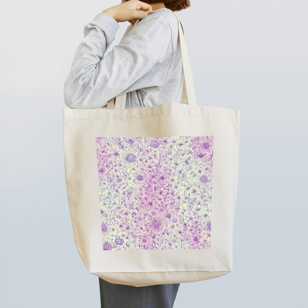 _Anzu_homedecorの花柄　紫と白　艶 Tote Bag