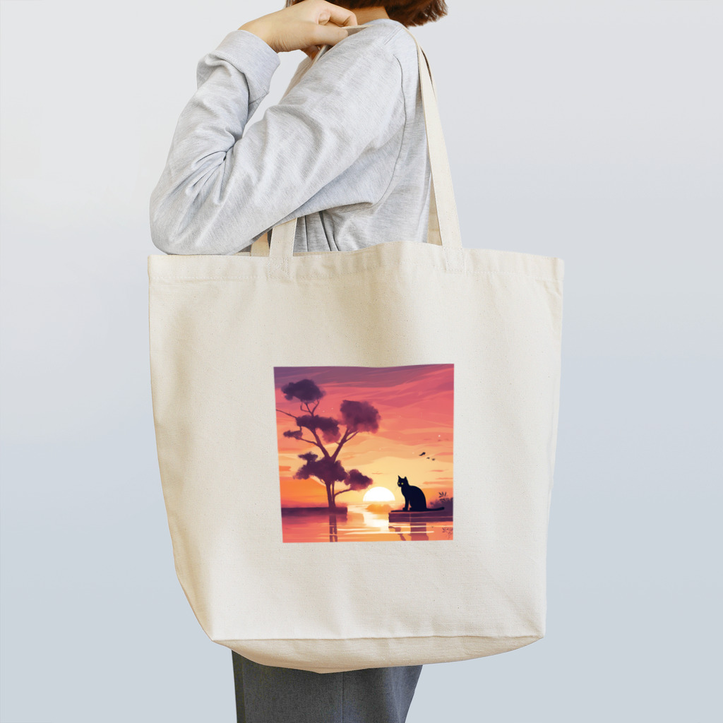 nekonoomotyaの夕日と猫 Tote Bag