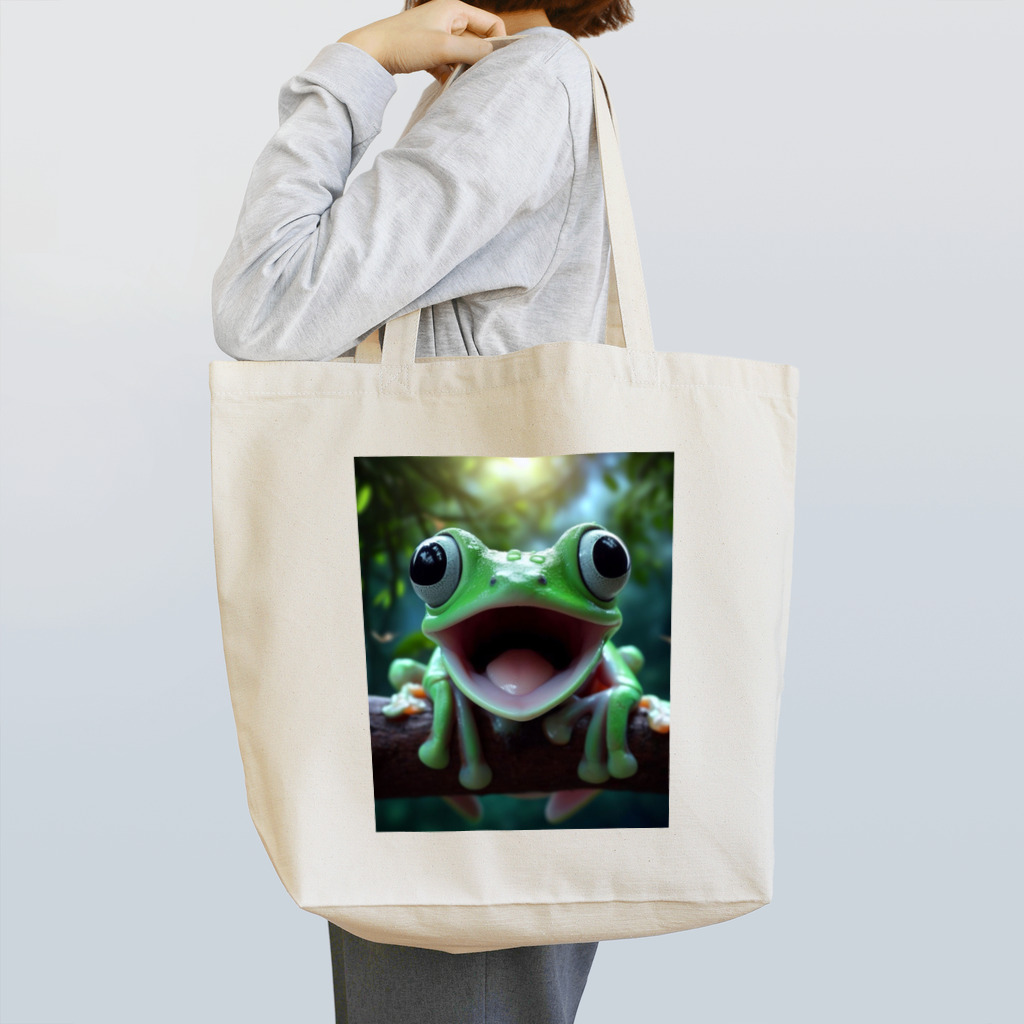 ワンダーワールド・ワンストップのリアルでユニークな笑っているカエル Tote Bag