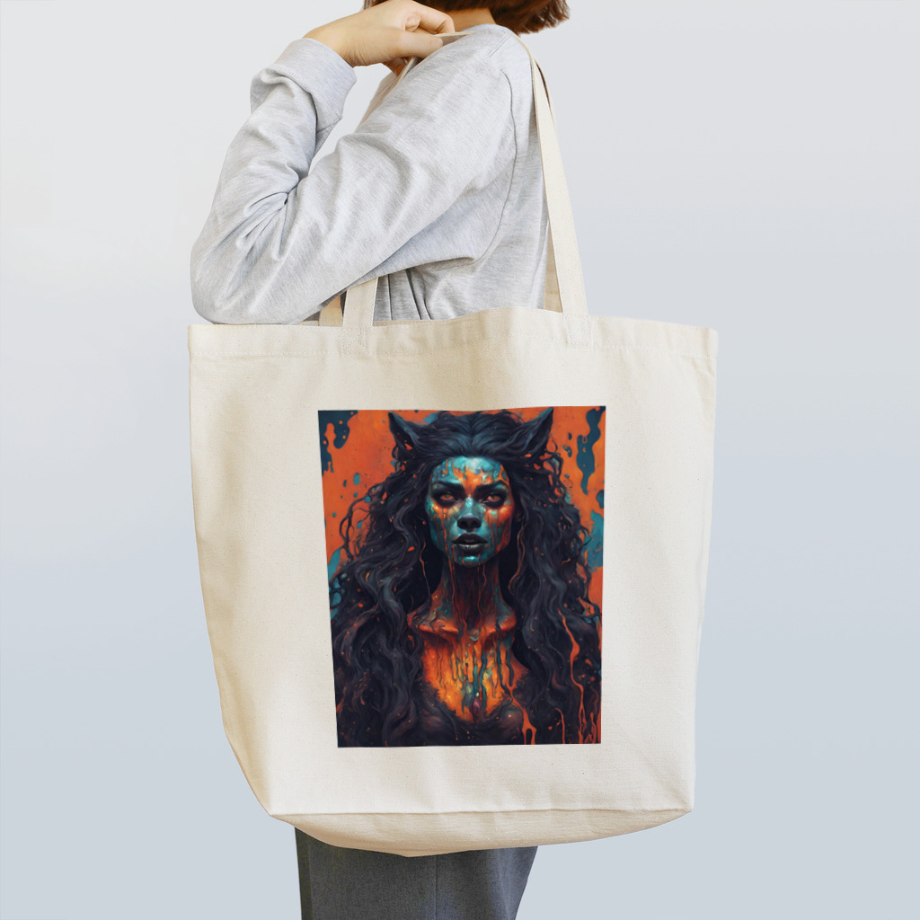 ワンダーワールド・ワンストップのミステリアスなダークウルフの女性 Tote Bag