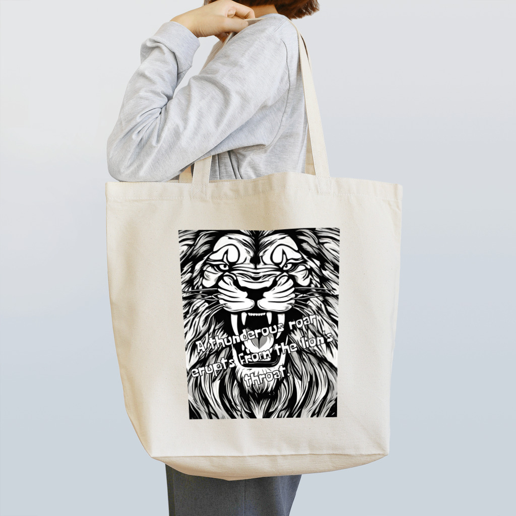 SERIY_SHOPの荘厳なる支配者：モノトーンのライオンの描画 トートバッグ