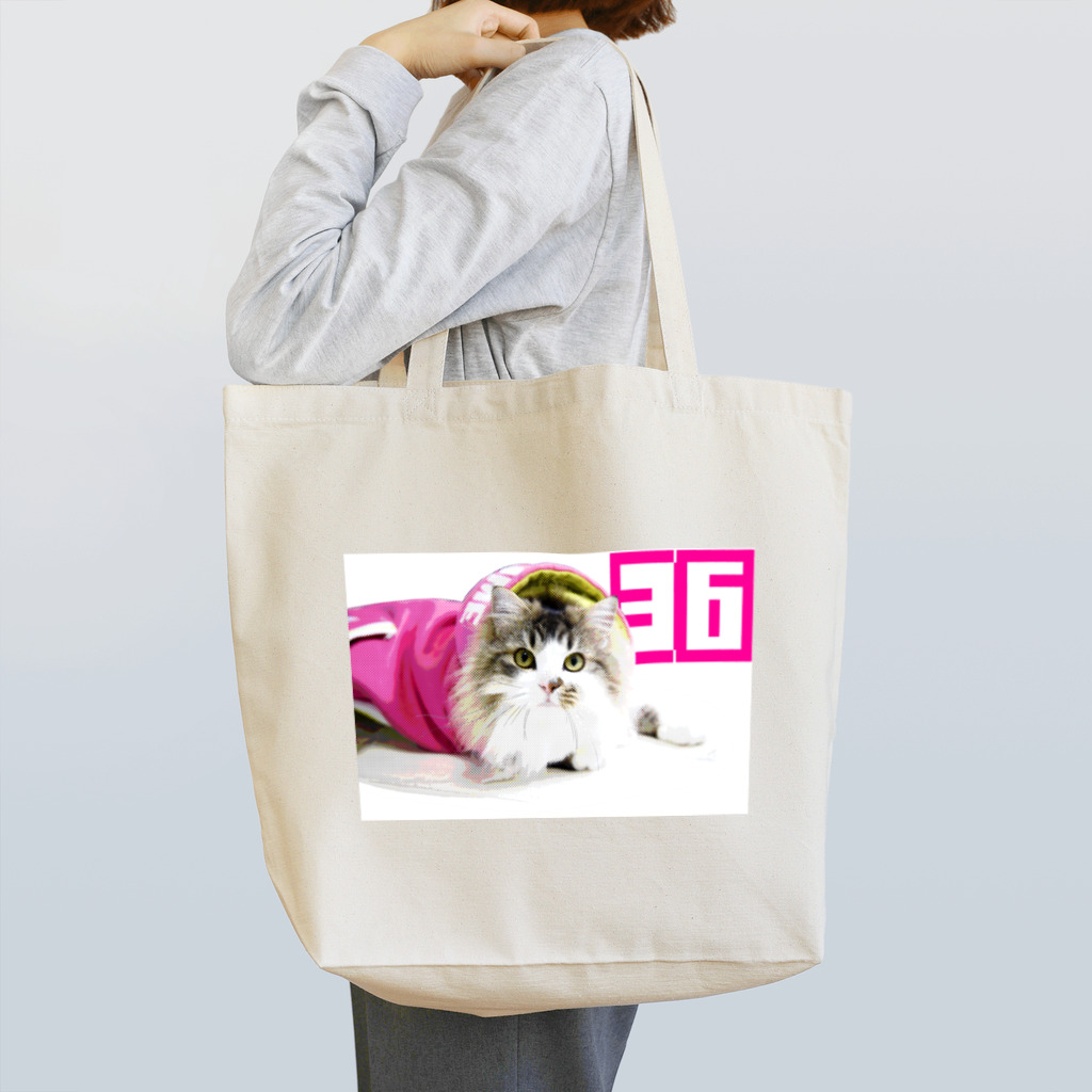 ラガマフィンの36さんの丸ドットモザイクピンクパーカー36CAT Tote Bag