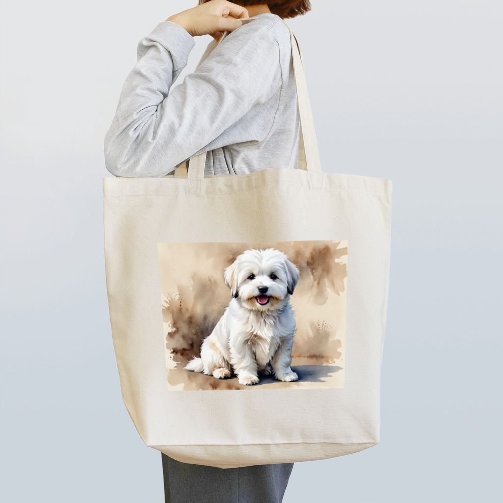 Animal Illustration shopのコトン・ド・テュレアール　Coton de Tulear　水彩画風 トートバッグ