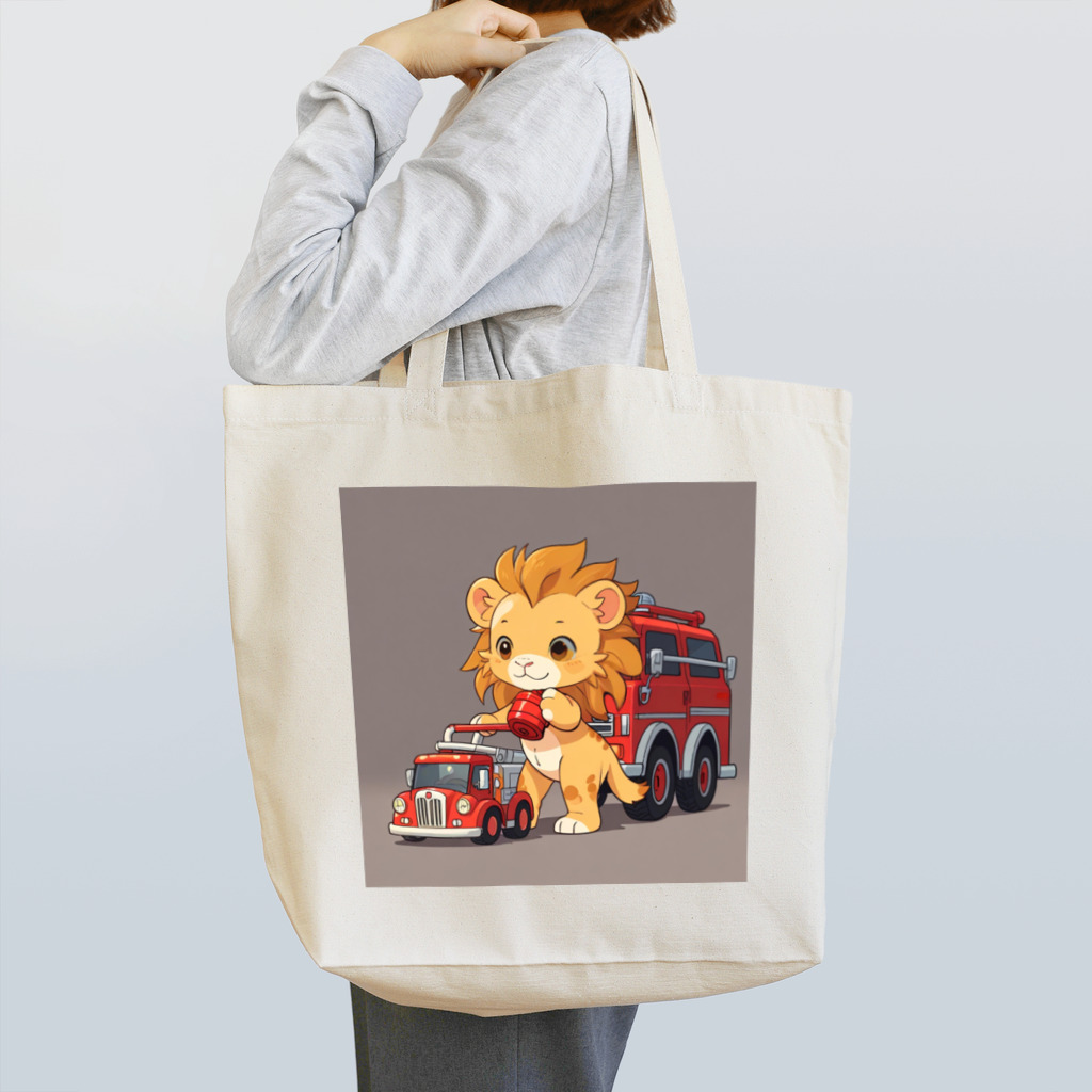 ganeshaの可愛いライオンとおもちゃの消防車 Tote Bag