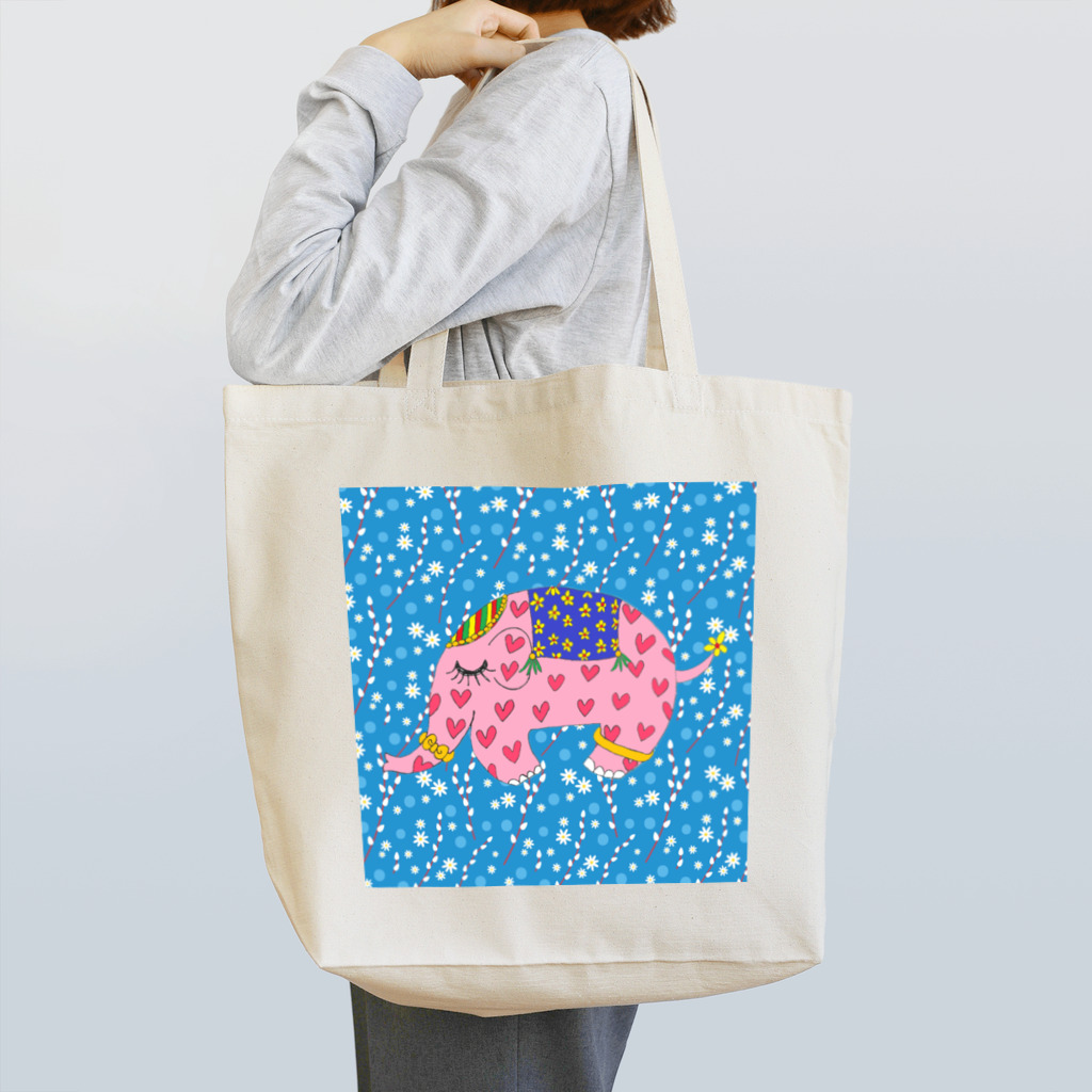 ピンクの象の幸福を呼ぶピンクの象 トートバッグ