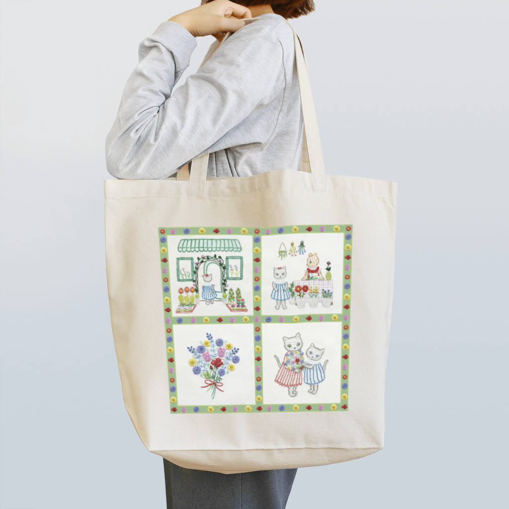 刺繍画家Marronのお店のこねこ花屋へ行く Tote Bag