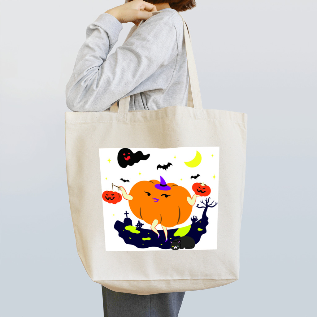 猫舌と肉球のかぼちゃの提灯をもつかぼちゃ トートバッグ