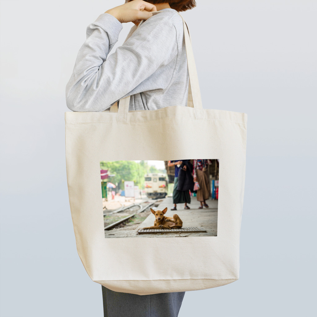 Second_Life_of_Railwaysのマンダレー駅に住む子犬とキハ40系 Tote Bag