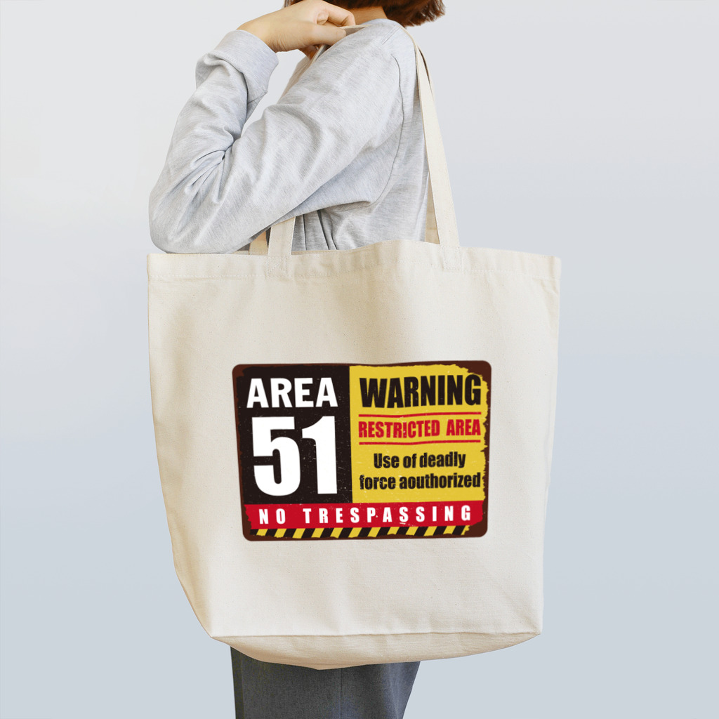 オノマトピアのエリア51警告看板【おもしろ標識】ヴィンテージ・レトロ・UFO Tote Bag