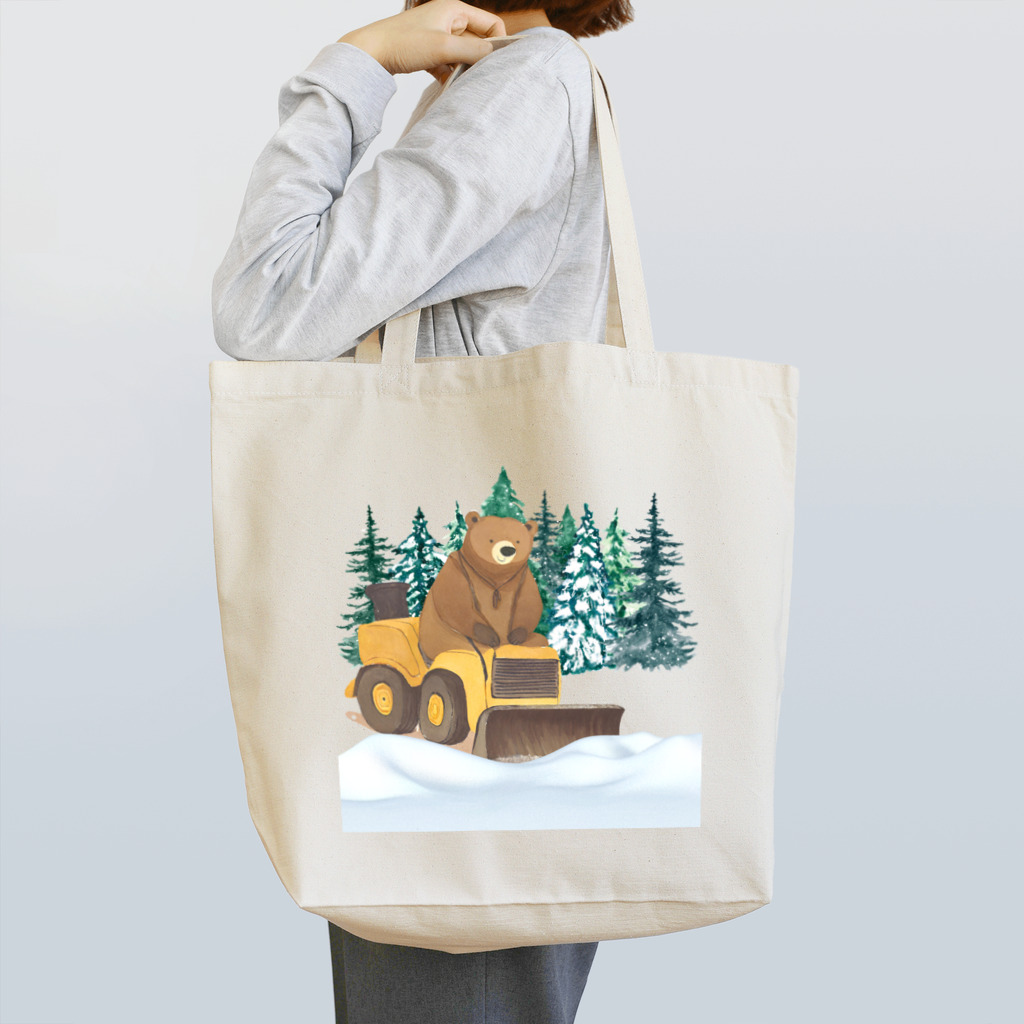 HappyFaceMarketの雪かきするクマ Tote Bag