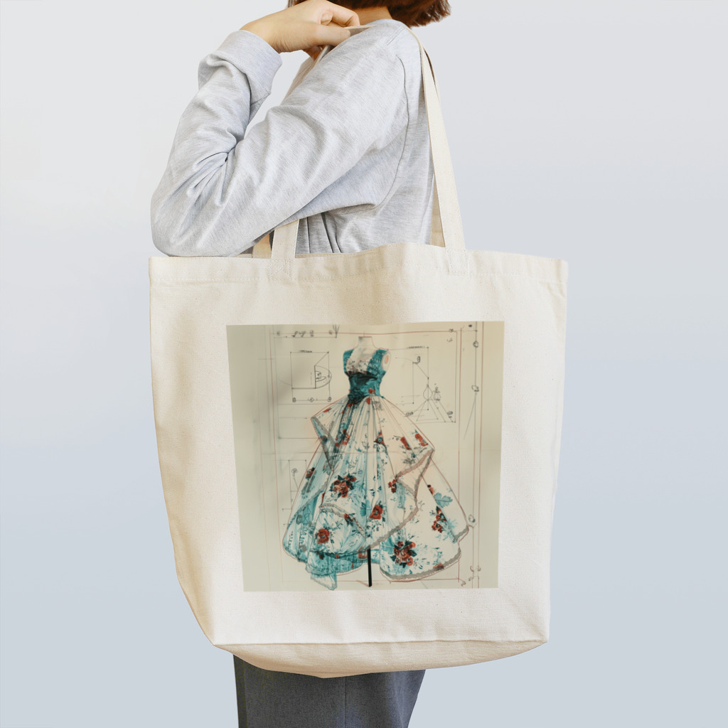 Chi3の透明感あるフローラルドレスのスケッチ Tote Bag