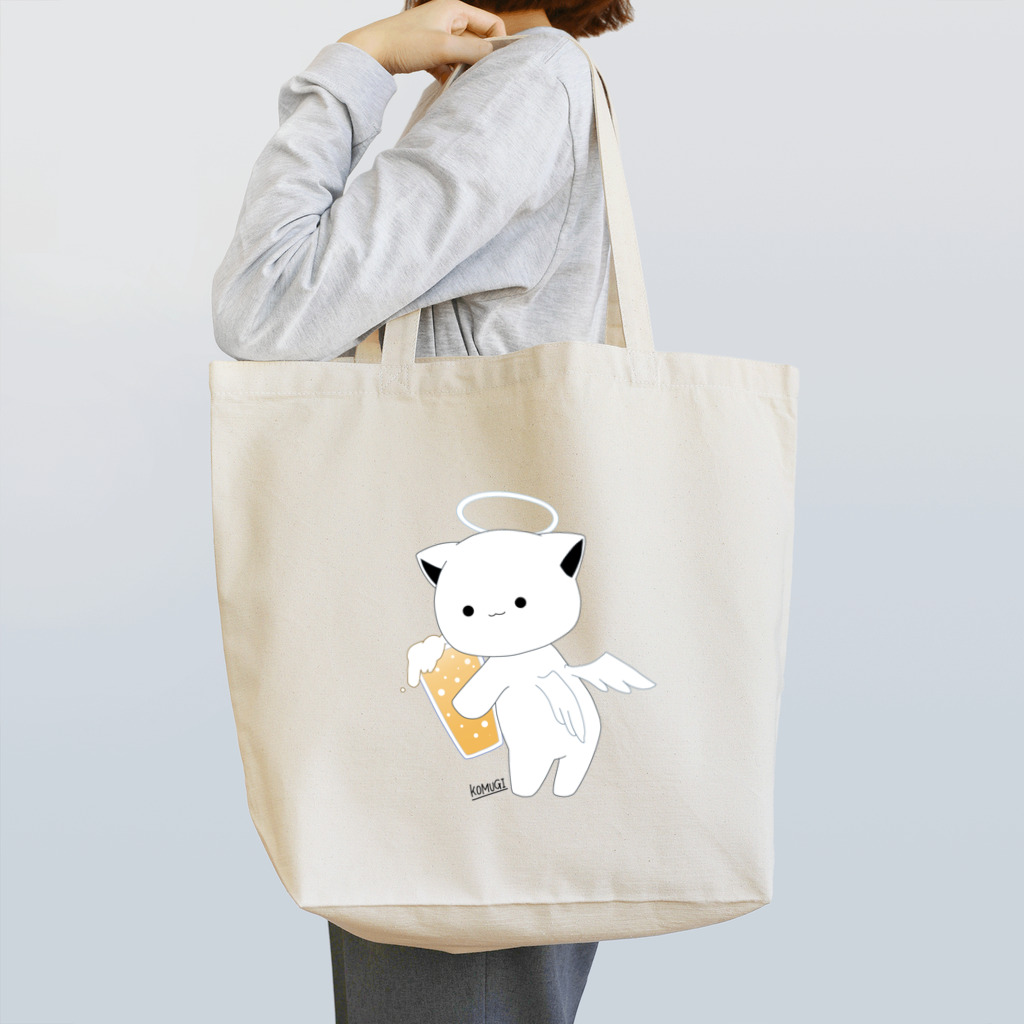MochiMochi SHOPの白猫天使こむぎちゃん🍺 トートバッグ