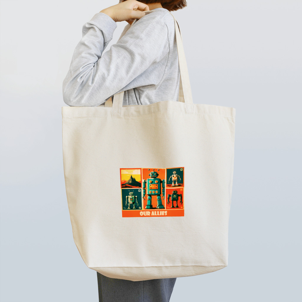 mirinconixの僕らの味方っぽい4機のレトロなロボットくん達 Tote Bag