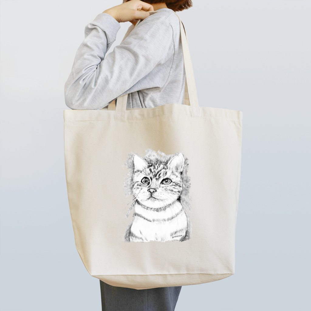 greetenのアート猫　モノクロ　 トートバッグ