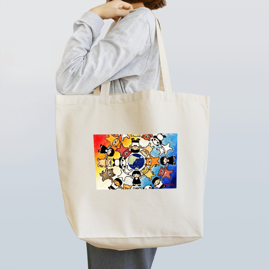 消しゴムはんことイラストNagomiya*の僕らはみんな地球の子 Tote Bag