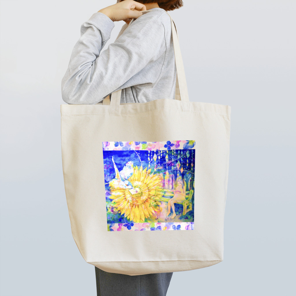 十二夜の書架の向日葵と翡翠・紫陽花の花びら（正方形） Tote Bag