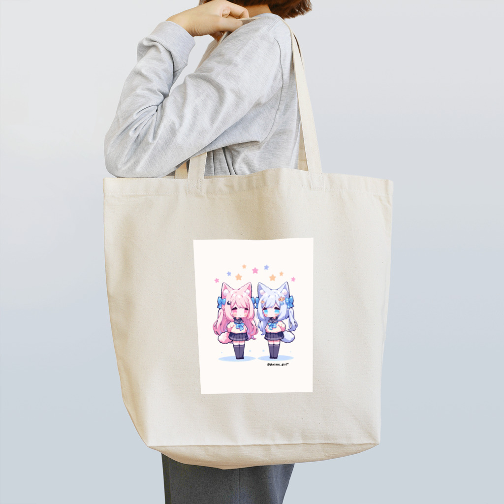 Anime_girl*の【Anime_girl*】Pixel art cat2girls pink×blue Tote Bag