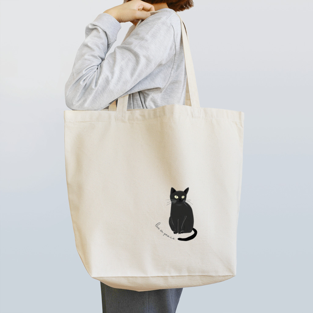 黒猫ショップの黒猫-Live In Peace- Tote Bag