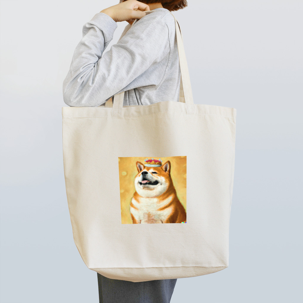 Cyber Chickenの王冠をかぶった太った柴犬 Tote Bag