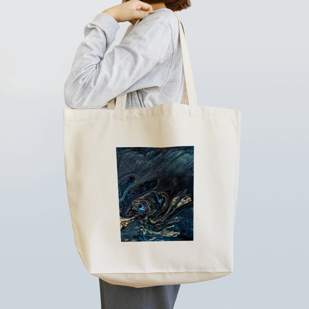 夜のアトリエのフルイドアートグッズ　夜の大海と夜の巨龍 Tote Bag