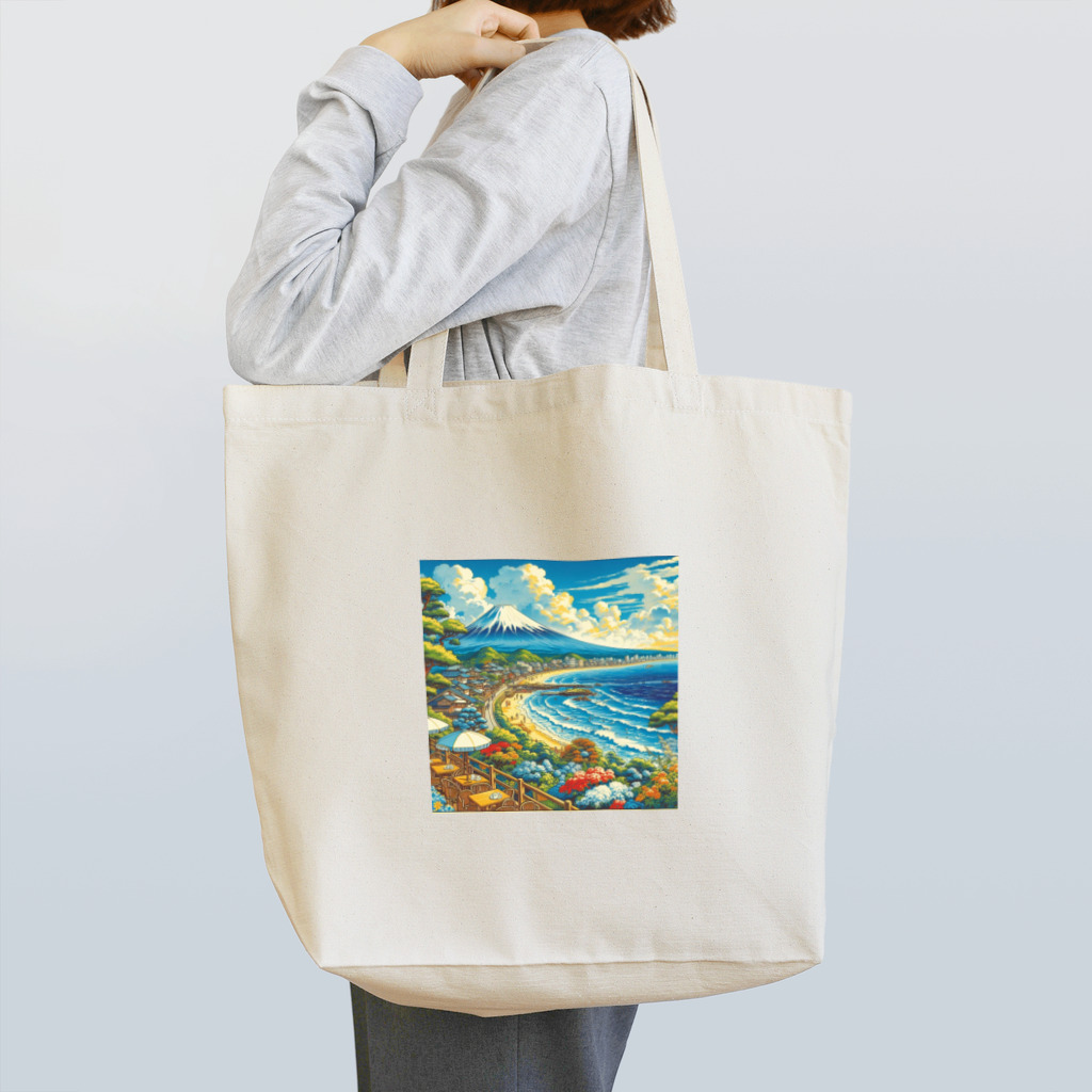 日本の風景 COOL JAPANの日本の風景:カフェから見える富士山と湘南の海 Tote Bag