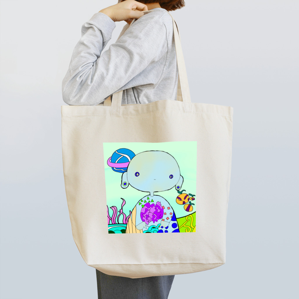 Hakuaのお店の優しい宇宙人 トートバッグ