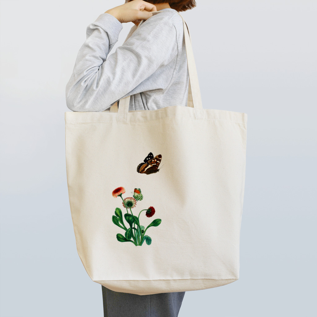 Saza-nami Antique designの花と蝶 トートバッグ