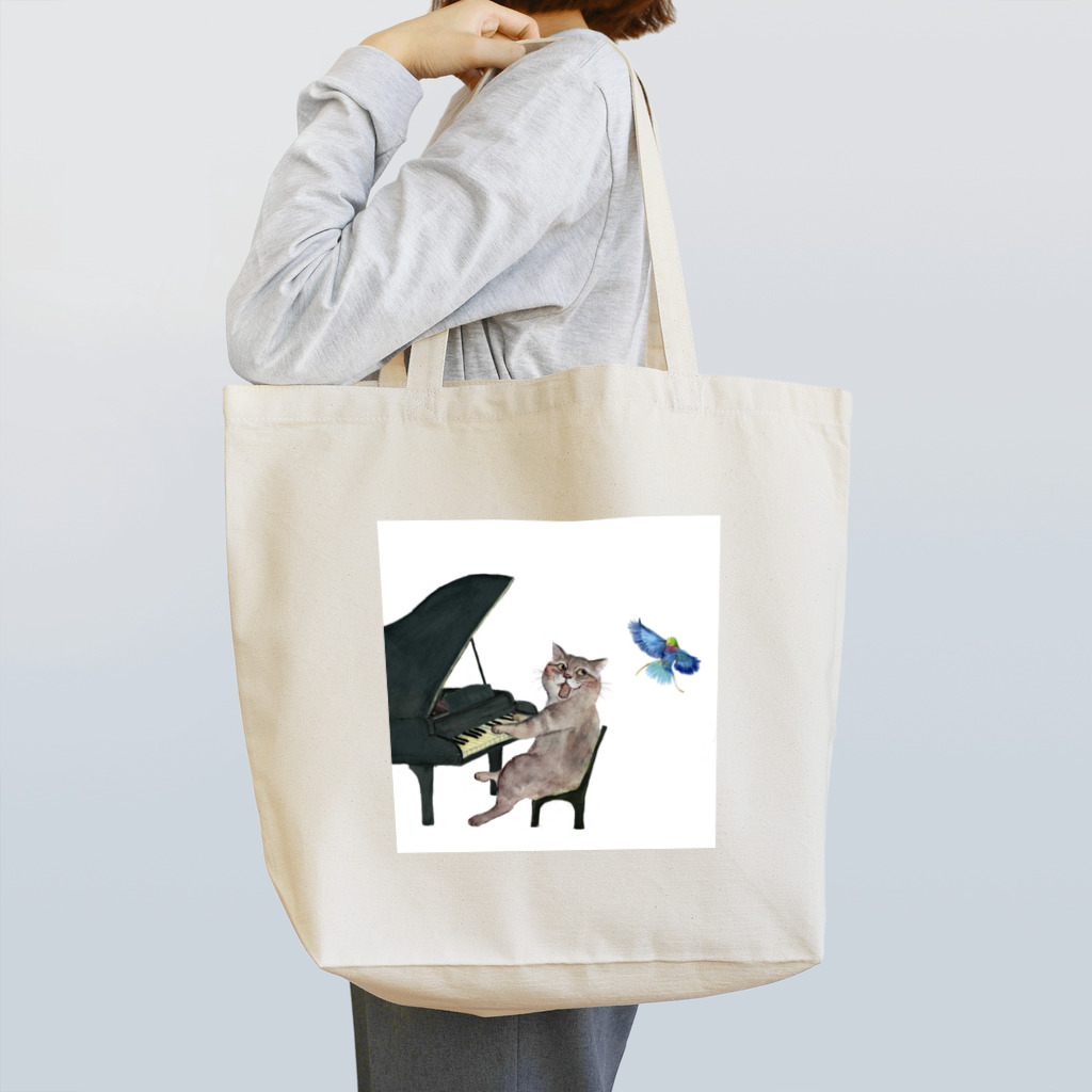  藤ねこりえ/ 𝙁𝙐𝙅𝙄𝙣𝙚𝙘𝙤𝙧𝙞𝙚のピアノ奏者ねこ Tote Bag