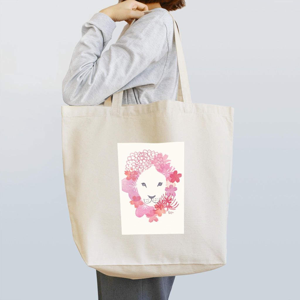 消しゴムはんこ工房kibiuの花ライオン Tote Bag