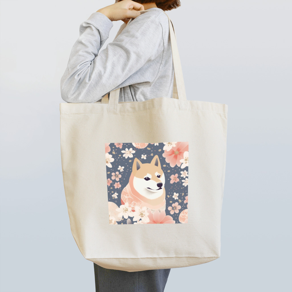 Grazing Wombatの日本画風、柴犬と桜２-Japanese-style painting of a Shiba Inu with cherry blossoms 2 トートバッグ