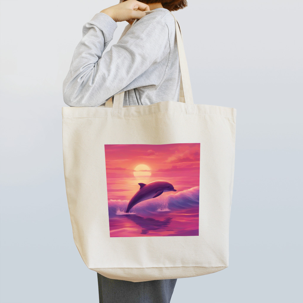 キャリーのサンセットビーチのピンクイルカ Tote Bag