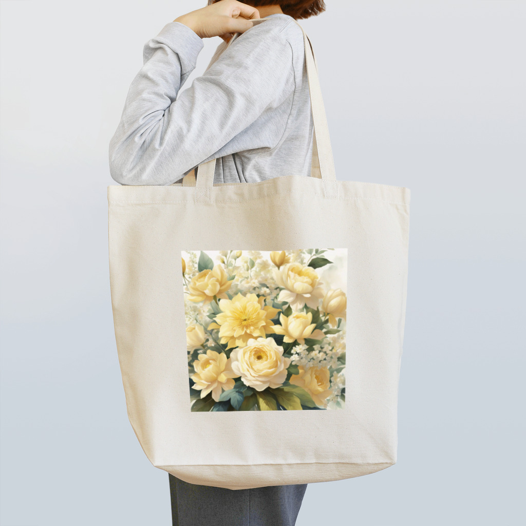 okierazaのペールイエローテーマの花束 トートバッグ