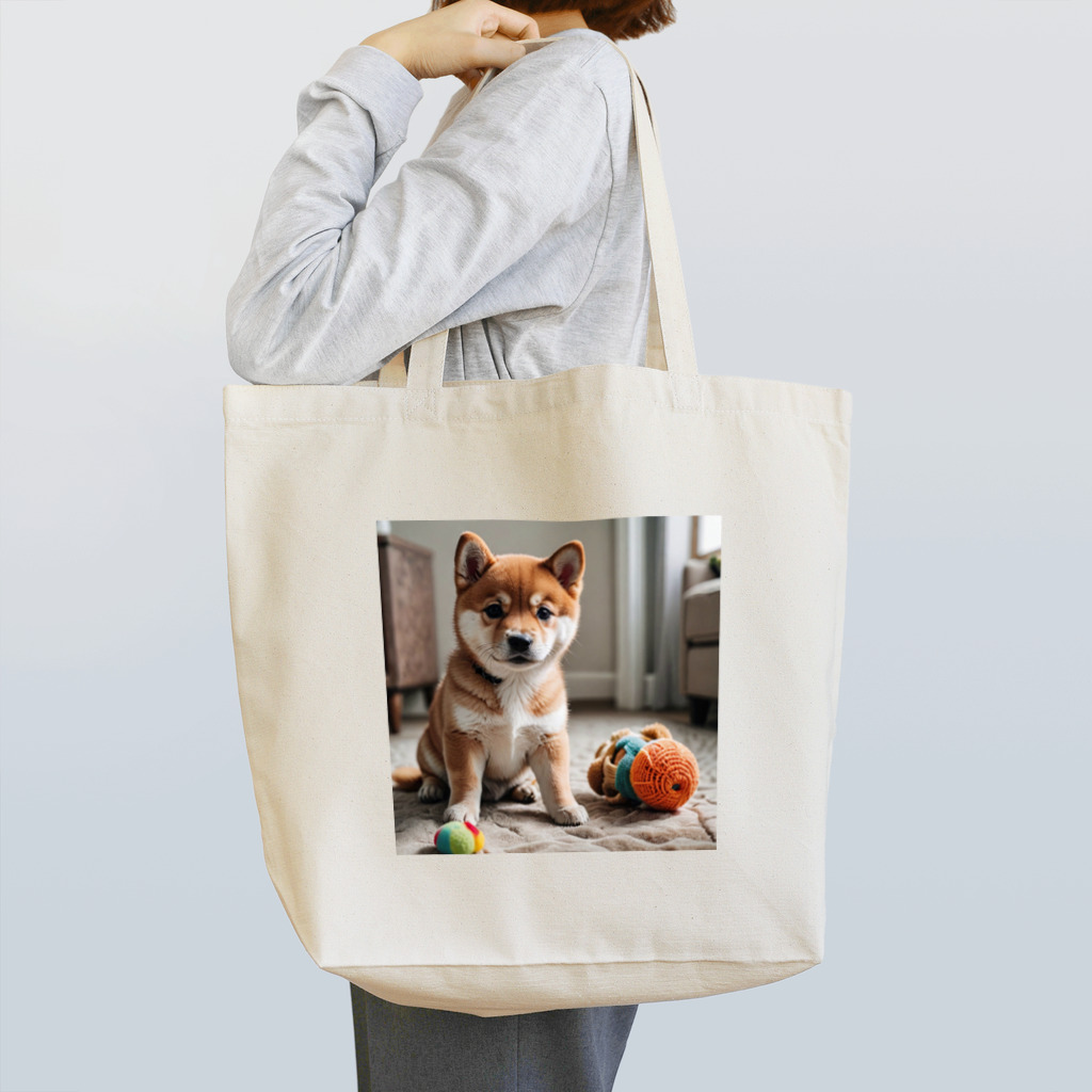 kaerinofficeの柴犬のかわいい幼子が写真の中央にいる。 Tote Bag