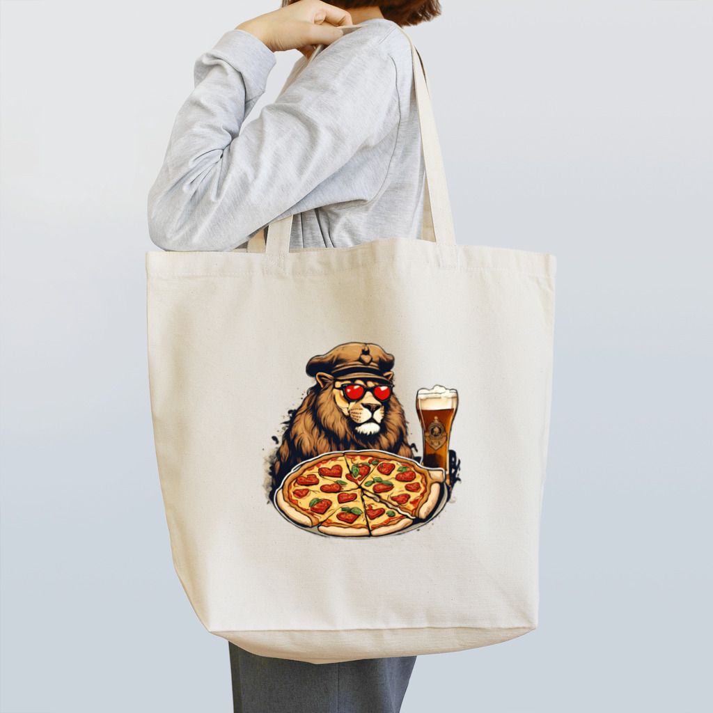gorillArtの軍曹ライオンが愛するビールとピザ トートバッグ