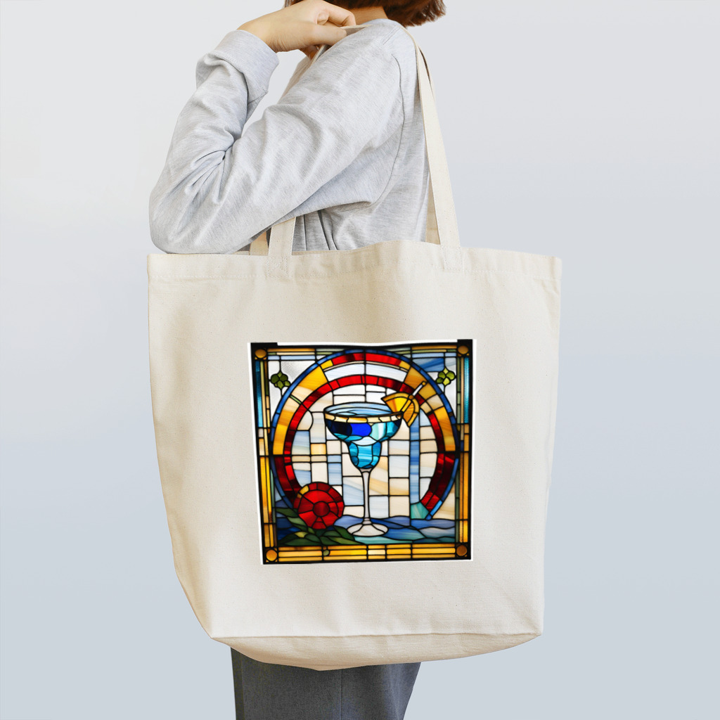 ReoReo-Artの青カクテルのステンドグラスアート Tote Bag