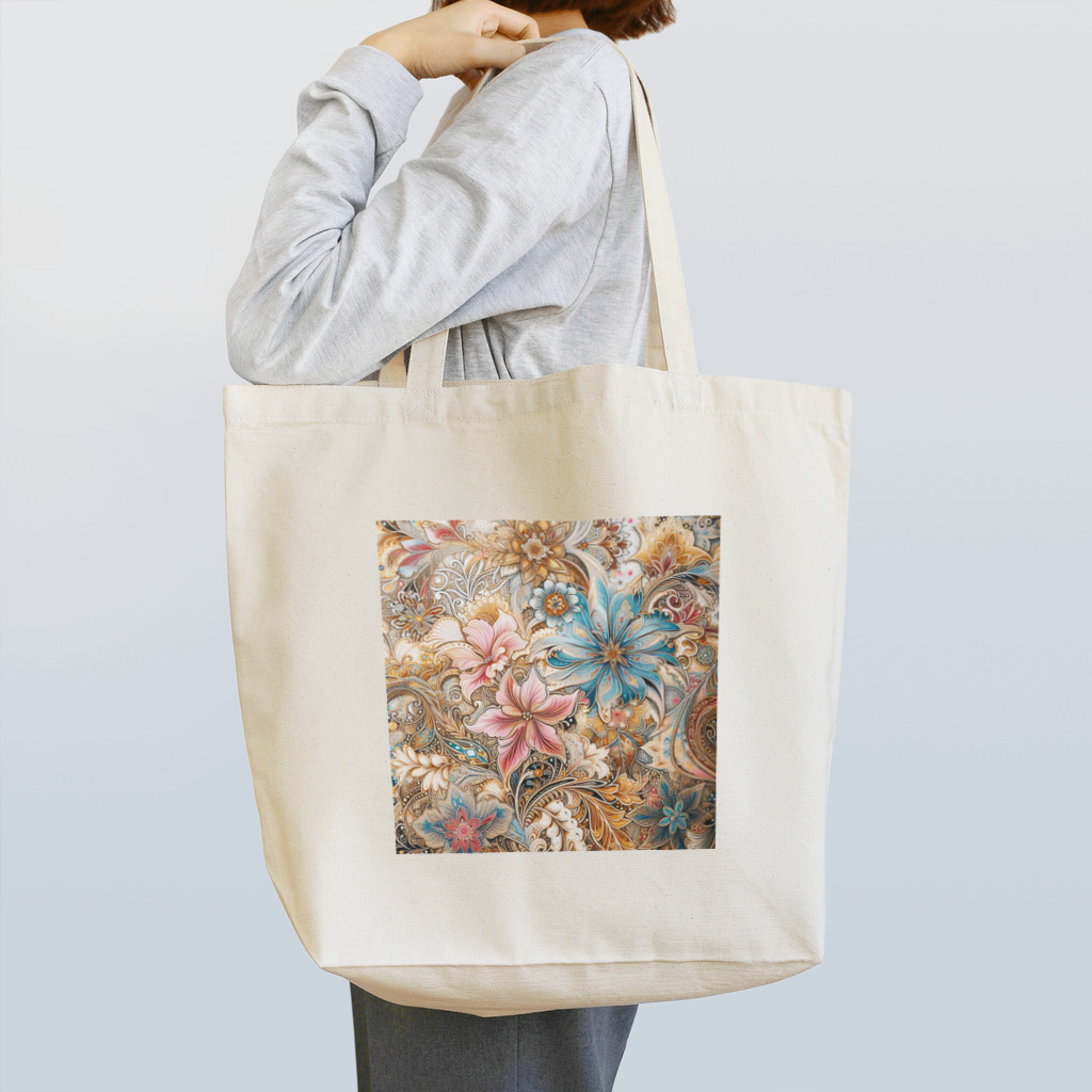 使いやすいデザインがいいね！のお花のバティック柄 Tote Bag