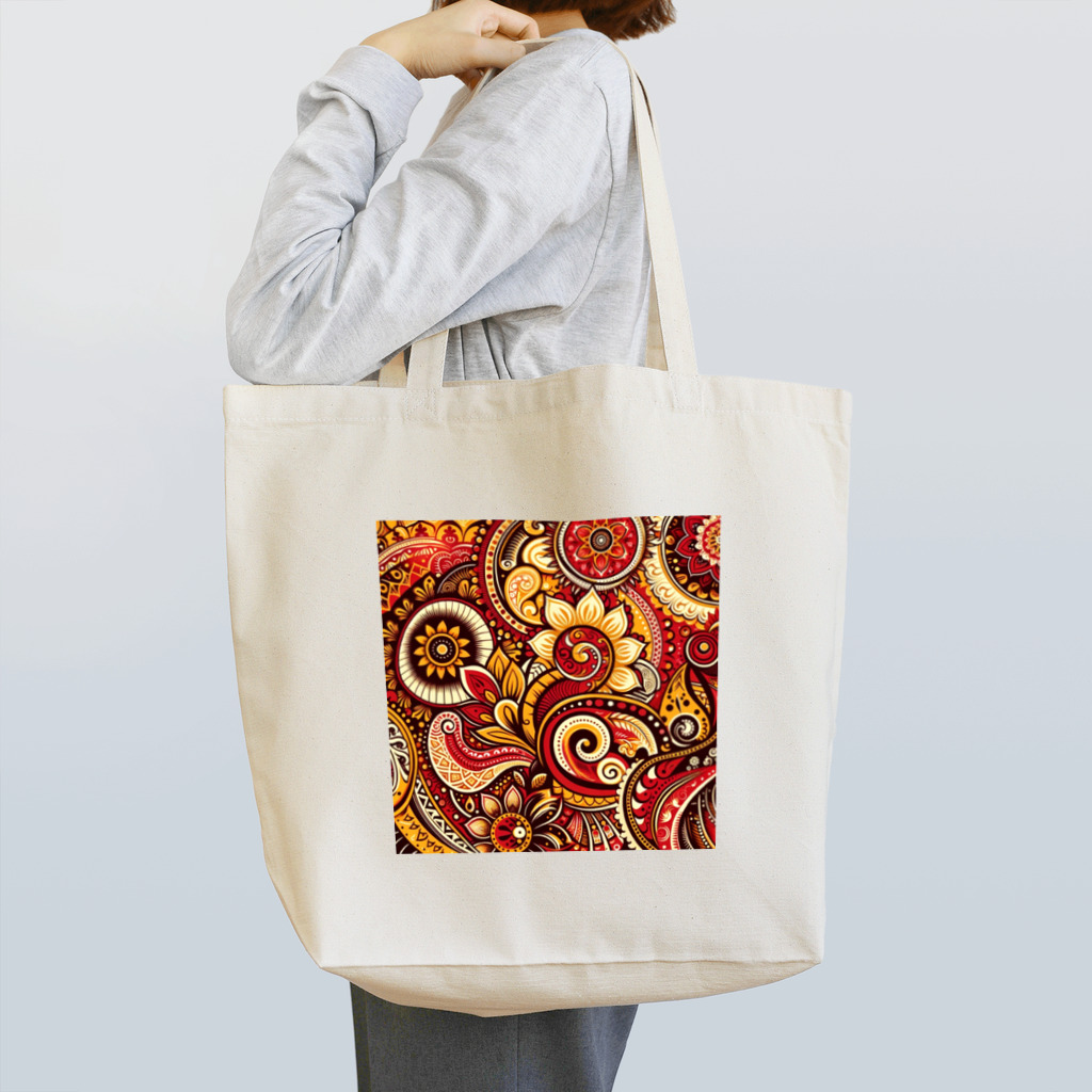 saqui.comの赤ベースのインド柄 Tote Bag