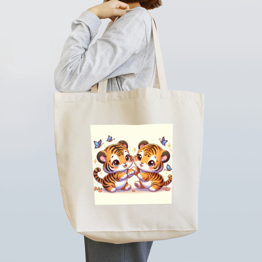 美女 アニメ 風景 のじゃれあうトラさん Tote Bag